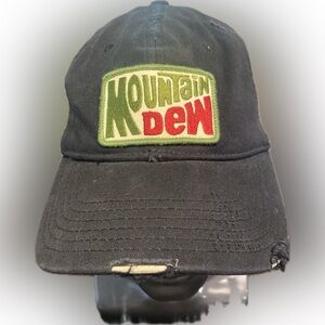 Mountain Dew hat One Size Brown Distressed Logo Stretch Fitted